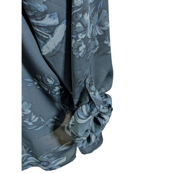 Reitmans Womens Button Up Shirt Plus 2X Green Dark Floral Roll Tab Long Sleeve - Picture 5 of 6